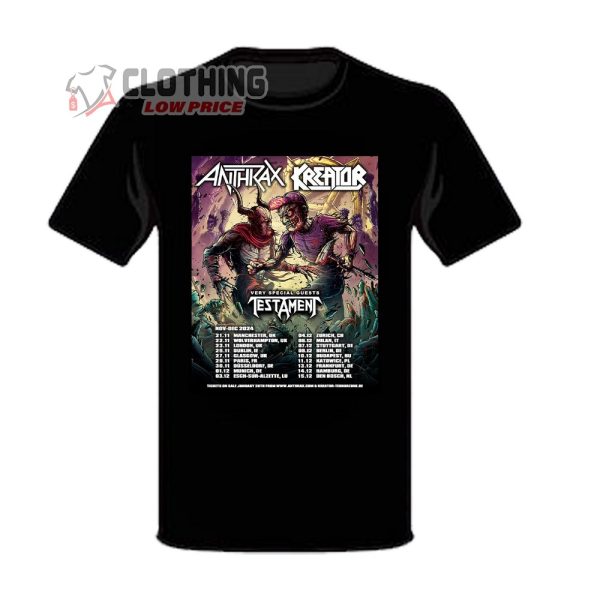 Anthrax And Kreator Tour 2024 Merch, Anthrax And Kreator 2024 Tour Dates And Tickets T-Shirt