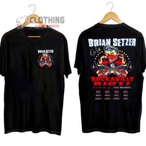 Brian Setzer Tour 2024 Merch Brian Setzer Rock Abilly Riot With Special Guest Yates Mckendree T Shirt