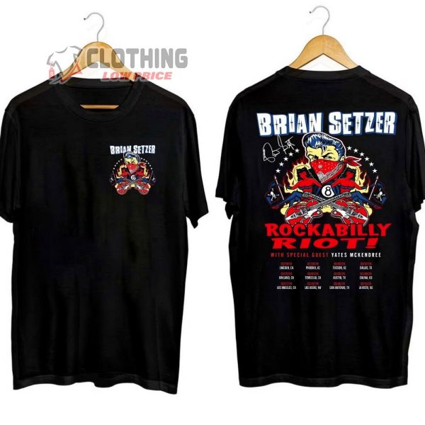 Brian Setzer Tour 2024 Merch, Brian Setzer Rock Abilly Riot With Special Guest Yates Mckendree T-Shirt