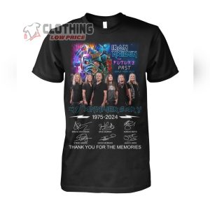 Iron Maiden The Future Past World Tour 2024 40th Anniversary 1975-2024 Thank You For The Memories Signatures T-Shirt