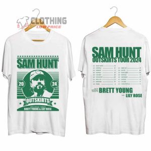 Sam Hunt 2024 Outskirts Tour Merch Brett Young And Lily Rose Shirt Sam Hunt Country Music 2024 Tour Shirt Outskirts 2024 Concert T Shirt 1