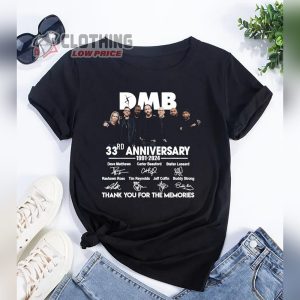 Signatures DMB Band Merch, Dave Matthews Band 33 Years 1991-2024 Thank You For The Memories Signatures Shirt, Rock Band DMB T-Shirt