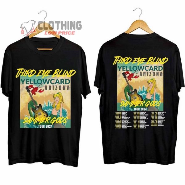Third Eye Blind Summer Gods Tour 2024 Merch, Third Eye Blind Band Concert 2024 Tee, Third Eye Blind With Special Guests Yellowcard And Arizona T-Shirt