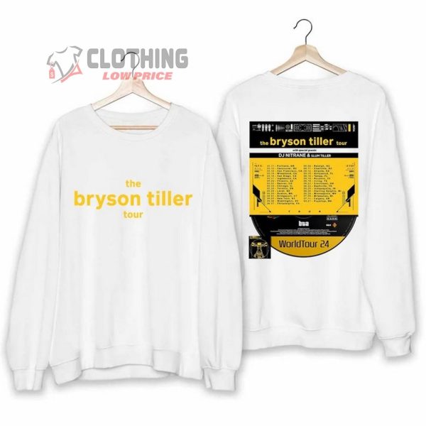 Bryson Tiller Tour 2024 Merch, Bryson Tiller World Tour 24 With DJ Nitrane And Slum Tiller SweatShirt