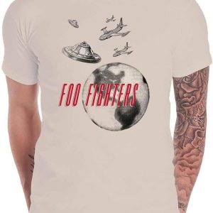 Foo Fighters Mens UFO Planes Slim Fit T Shirt Natural 2