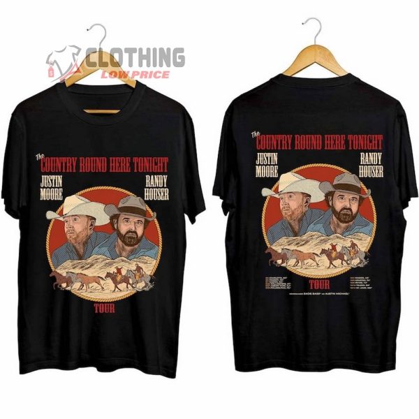 Justin Moore And Randy Houser Tour 2024 Merch, Justin Moore And Randy Houser Shirt, The Country Round Here Tonight Tour 2024 Dates T-shirt