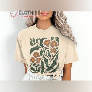 Distressed Botanical Shirt, Vintage Inspired Floral Merch, Summer Beachwear, Earth Tone Gift