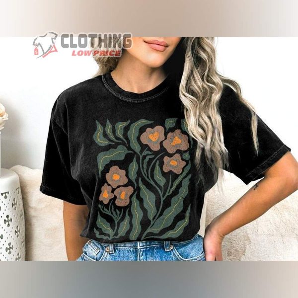 Distressed Botanical Shirt, Vintage Inspired Floral Merch, Summer Beachwear, Earth Tone Gift