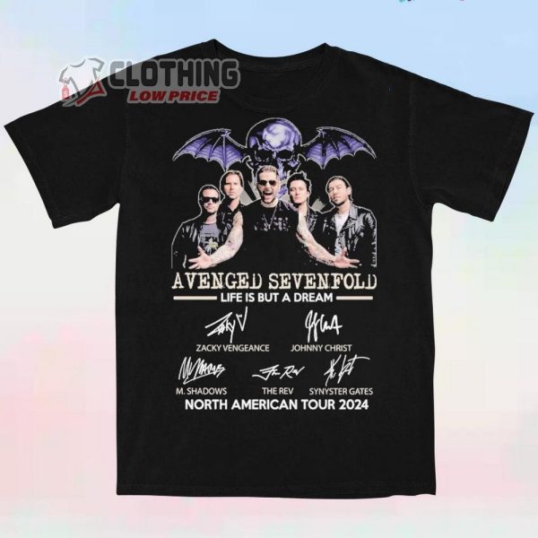 Avenged Sevenfold Life Is But A Dream Merch, Avenged Sevenfold 2024 North American Tour 2024 Signatures T-Shirt