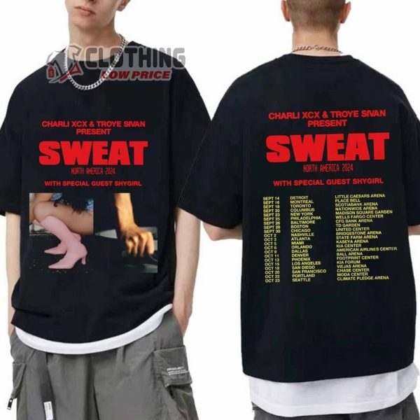 Charli XCX and Troye Sivan Merch, Charli XCX and Troye Sivan Sweat 2024 Tour Shirt, Charli XCX and Troye Sivan North America 2024 With Shygirl T-Shirt