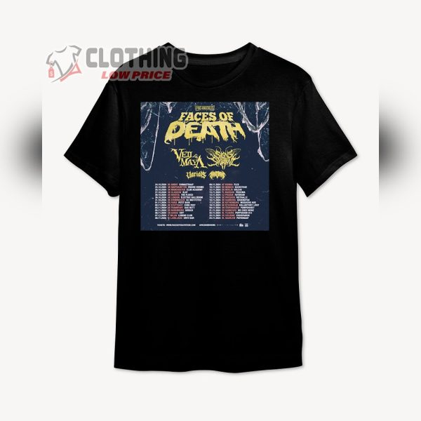 Faces Of Death Tour 2024 Merch, Faces Of Death Tour Veil of Maya And Signs of The Swarms T-Shirt