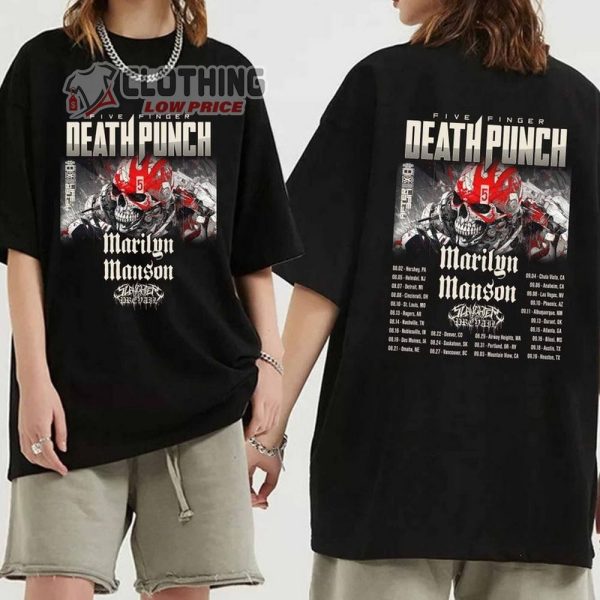 Five Finger Death Punch World Tour 2024 Merch, Five Finger Death Punch Songs Shirt, Five Finger Death Punch With Marilyn Manson And Slaughter To Prevail Sweatshirt