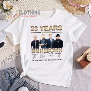 Shinedown Rock Band Tour 2024 Merch, Shinedown 23 Years Thank You For The Memories Signatures T-Shirt