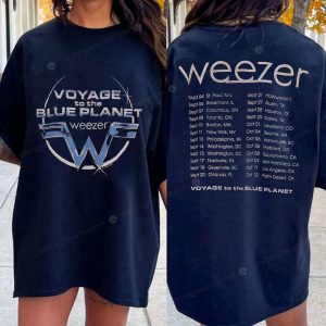 Weezer Voyage to the Blue Planet Tour Merchandise Weezer Stylized Logo Tee with Full Concert Schedule 1