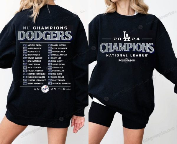 2024 LA Dodgers National League Champions Sweatshirt, Showcase Team Spirit with Player Roster Design