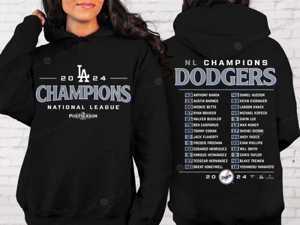 2024 LA Dodgers National League Champions Sweatshirt, Showcase Team Spirit with Player Roster Design