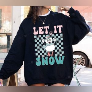 Adorable Let It Snow Sweater with Cartoon Snowman and Pastel Checkered Background 1