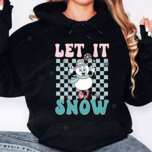 Adorable Let It Snow Sweater with Cartoon Snowman and Pastel Checkered Background 3 hoodie