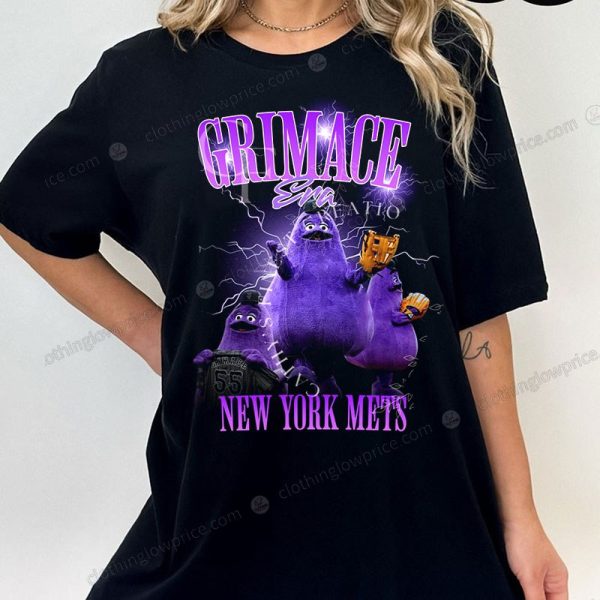 Dynamic Grimace Era Mets Tee, Energetic McDonald’s Mascot Baseball Grimace Merch