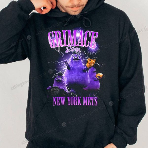 Dynamic Grimace Era Mets Tee, Energetic McDonald’s Mascot Baseball Grimace Merch