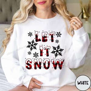 Festive Let It Snow Sweater with Buffalo Plaid Letters and Snowflakes Perfect for Holiday Cheer 1