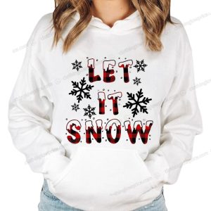 Festive Let It Snow Sweater with Buffalo Plaid Letters and Snowflakes Perfect for Holiday Cheer 3 hoodie