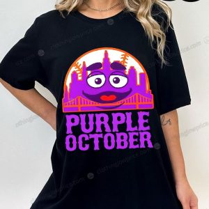 Grimace Purple October Mets Urban Skyline T Shirt Playful Urban October Graphic Merch 1 women tee