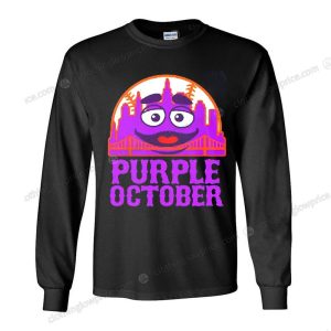 Grimace Purple October Mets Urban Skyline T Shirt Playful Urban October Graphic Merch 3 long sleeve