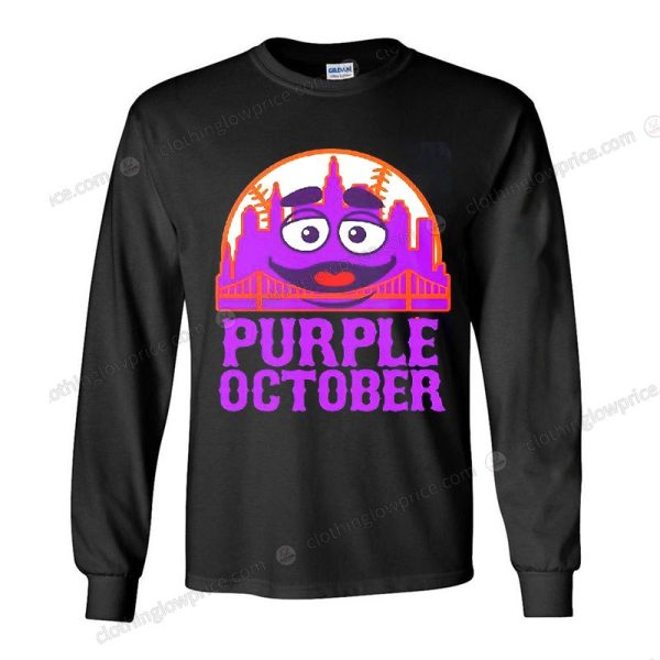 Grimace Purple October Mets Urban Skyline T-Shirt, Playful Urban October Graphic Merch