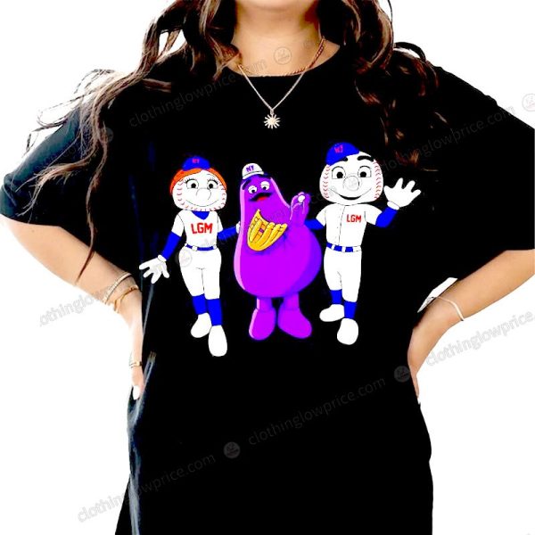 NY Mets Mascot Trio Tee, Grimace with Mr. & Mrs. Met Baseball Fan Apparel LGM