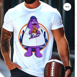 New York Mets Grimace Baseball T Shirt McDonalds Purple Guy in MLB Uniform Fun Fan Apparel 1