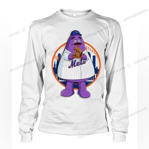 New York Mets Grimace Baseball T Shirt McDonalds Purple Guy in MLB Uniform Fun Fan Apparel 4 long sleeve