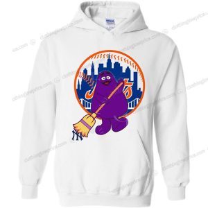 New York Mets Grimace Sweep T Shirt McDonalds Mascot with Broom Baseball Fan Apparel 2 hoodie