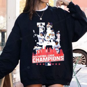 Official Dodgers 2024 National League Champions Sweatshirt with LA Skyline Design, Dodgers 2024 Victory Shirts