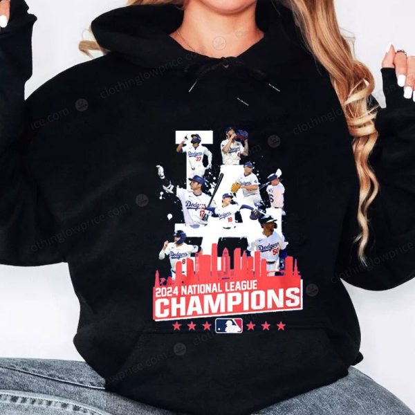 Official Dodgers 2024 National League Champions Sweatshirt with LA Skyline Design, Dodgers 2024 Victory Shirts