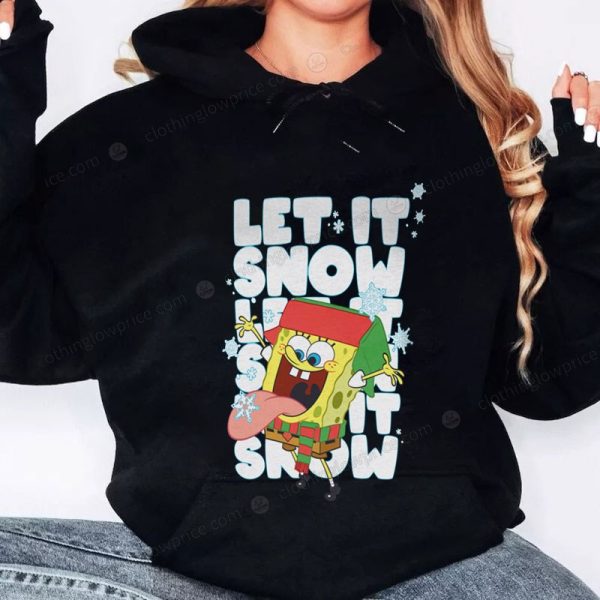 SpongeBob SquarePants Let It Snow Christmas Sweater with Winter Scarf, Hat, and Snowflakes