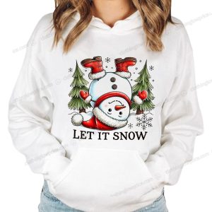 Whimsical Let It Snow Christmas Sweater Upside Down Snowman Pullover with Santa Boots 3 hoodie